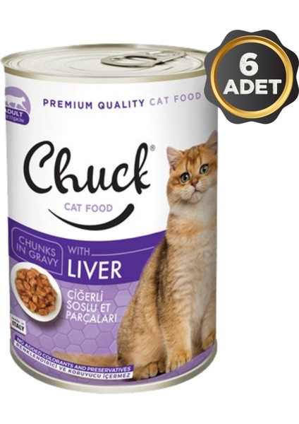 Ciğerli Soslu Et Parçacıklı Yetişkin Kedi Konserve Yaş Mama 6 x 415 Gr.