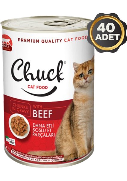 Dana Etli Soslu Et Parçacıklı Yetişkin Kedi Konserve Yaş Mama 40 x 415 Gr.