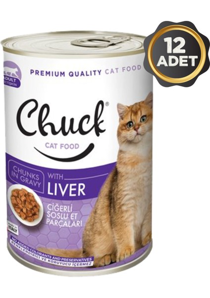 Ciğerli Soslu Et Parçacıklı Yetişkin Kedi Konserve Yaş Mama 12 x 415 Gr.