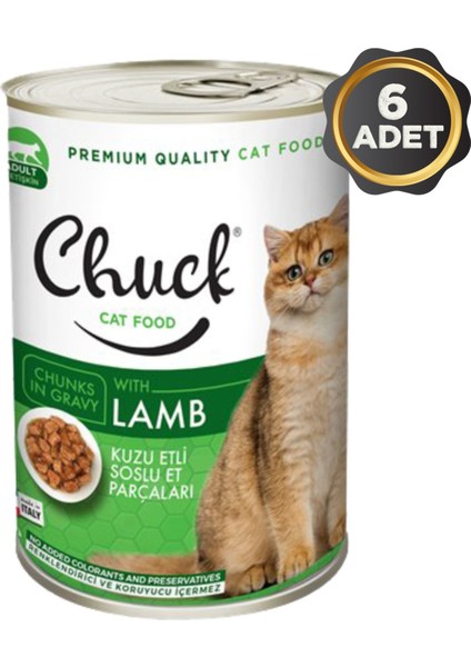 Kuzu Etli Soslu Et Parçacıklı Yetişkin Kedi Konserve Yaş Mama 6 x 415 Gr.