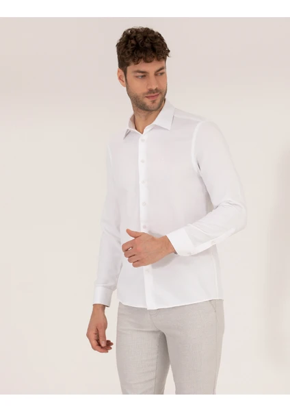 Pierre Cardin Erkek Beyaz Slim Fit Uzun Kollu Gömlek 50265110-VR013