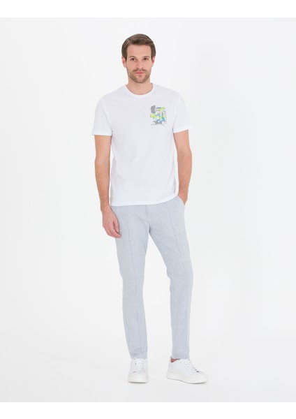 Pierre Cardin Erkek Beyaz Slim Fit Baskılı Bisiklet Yaka Tişört 50263926-VR013