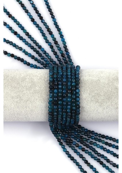 Koyu Mavi Akik Doğal Taş Dizi 4 mm Fasetli Küre Kesim