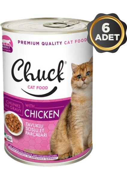 Tavuklu Soslu Et Parçacıklı Yetişkin Kedi Konserve Yaş Mama 6 x 415 Gr.