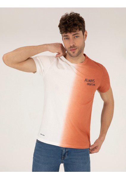 Pierre Cardin Erkek Kahverengi Slim Fit Degrade Geçişli Bisiklet Yaka Tişört 50262634-VR040