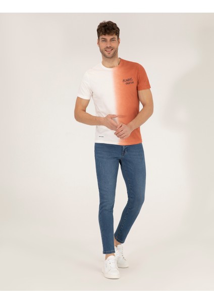 Pierre Cardin Erkek Kahverengi Slim Fit Degrade Geçişli Bisiklet Yaka Tişört 50262634-VR040