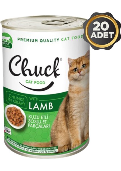 Kuzu Etli Soslu Et Parçacıklı Yetişkin Kedi Konserve Yaş Mama 20 x 415 Gr.