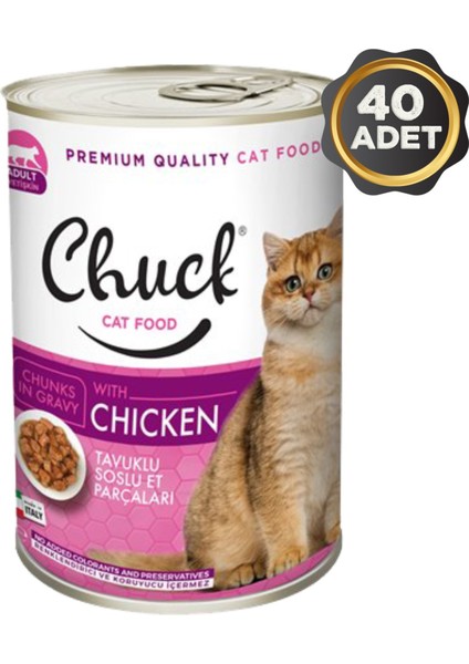 Tavuklu Soslu Et Parçacıklı Yetişkin Kedi Konserve Yaş Mama 40 x 415 Gr.