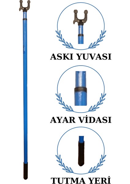 Mavi 2 Metre Teleskopik Tekstil Askı Sopası Elbise Askı Sopası Pazarcı Sopası Kaldırma Sopası