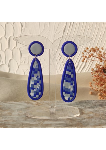 Polimer Kil El Yapımı Ultra Hafif Mavi Küpe