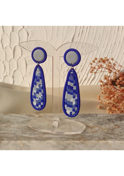 Polimer Kil El Yapımı Ultra Hafif Mavi Küpe modelleri