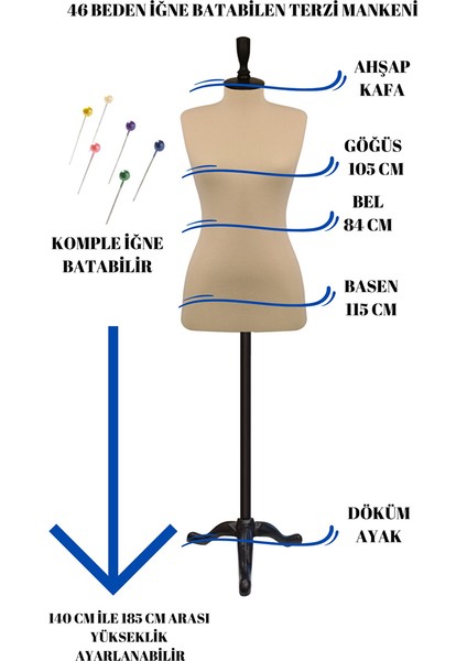 Dikiş Setli Sünger Iğne Batabilen 46 Beden Terzi Mankeni Prova Mankeni fiyatları