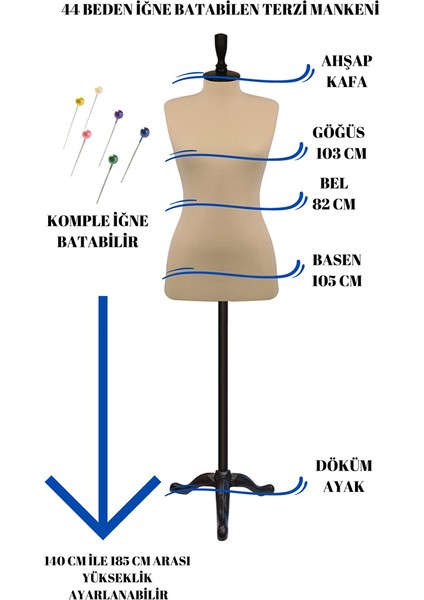 Dikiş Setli Sünger Iğne Batabilen 44 Beden Terzi Mankeni Prova Mankeni fiyatları