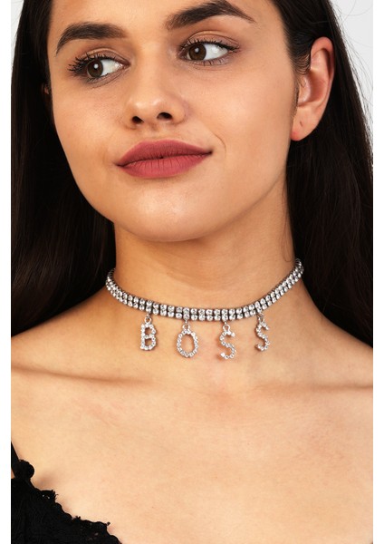 Kadın Boss Model Zirkon Taşlı Gümüş Pırlanta Abiye Düğün Nişan Gelin Söz Kına Tasma Gerdanlık Choker