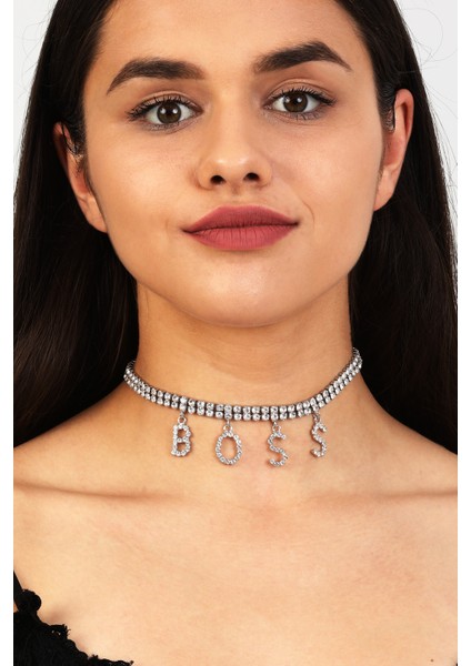 Kadın Boss Model Zirkon Taşlı Gümüş Pırlanta Abiye Düğün Nişan Gelin Söz Kına Tasma Gerdanlık Choker