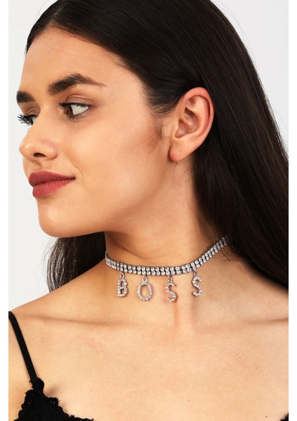 Kadın Boss Model Zirkon Taşlı Gümüş Pırlanta Abiye Düğün Nişan Gelin Söz Kına Tasma Gerdanlık Choker