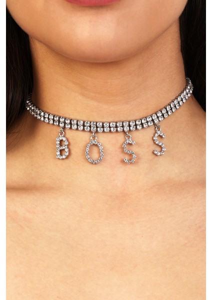 Kadın Boss Model Zirkon Taşlı Gümüş Pırlanta Abiye Düğün Nişan Gelin Söz Kına Tasma Gerdanlık Choker