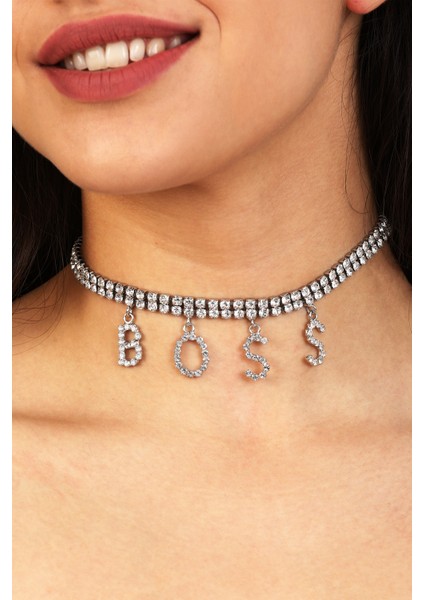 Kadın Boss Model Zirkon Taşlı Gümüş Pırlanta Abiye Düğün Nişan Gelin Söz Kına Tasma Gerdanlık Choker