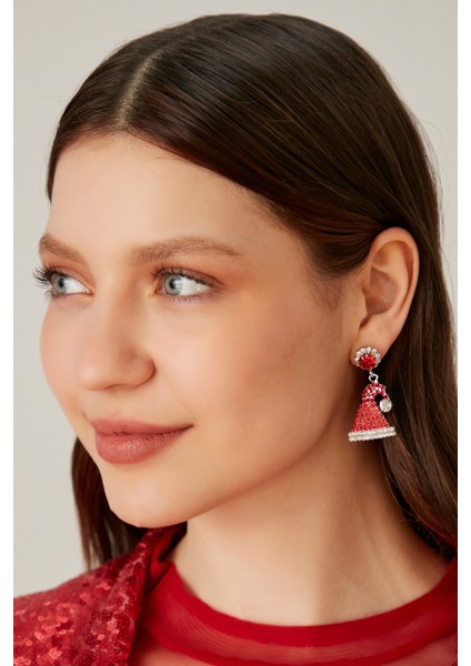 Kadın Kırmızı Yılbaşı Noel Şapka Desenli Zirkon Taşlı Yeni Yıl Kutlama Parti Küpe Modeli fırsatları