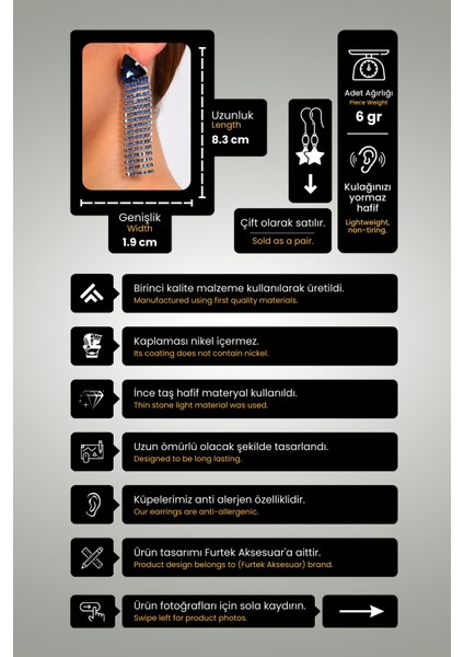 Kadın Mirabella Mavi Renk Zirkon Taşlı Saçaklı Sallantılı Model Pırlanta Abiye Günlük Parti Küpesi fiyatları