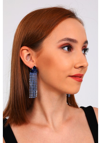 Kadın Mirabella Mavi Renk Zirkon Taşlı Saçaklı Sallantılı Model Pırlanta Abiye Günlük Parti Küpesi fırsatları