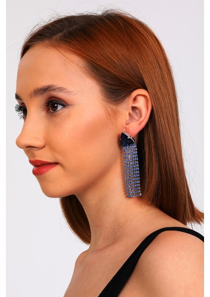 Kadın Mirabella Mavi Renk Zirkon Taşlı Saçaklı Sallantılı Model Pırlanta Abiye Günlük Parti Küpesi indirimleri