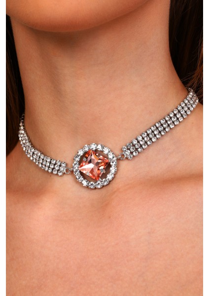 Kadın Rose Oval Model Zirkon Taşlı Gümüş Pırlanta Gerdanlık Kolye Abiye Düğün Nişan Tasma Choker