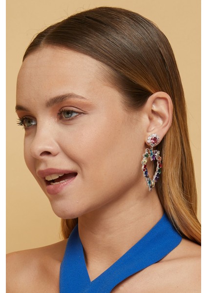 Kadın Renk Çeşitli Kalp Model Zirkon Taşlı Gümüş Pırlanta Elmas Abiye Elbise Nişan Düğün Parti Küpe modelleri