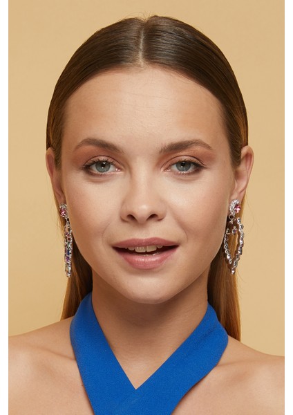 Kadın Renk Çeşitli Kalp Model Zirkon Taşlı Gümüş Pırlanta Elmas Abiye Elbise Nişan Düğün Parti Küpe