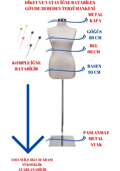 Dikiş Setli Sünger Iğne Batabilen 38 Beden Terzi Mankeni Prova Mankeni fiyatları