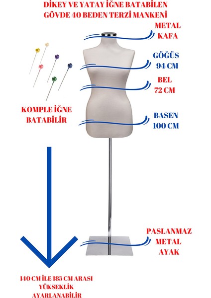 Dikiş Setli Sünger Iğne Batabilen 40 Beden Terzi Mankeni Prova Mankeni fiyatları