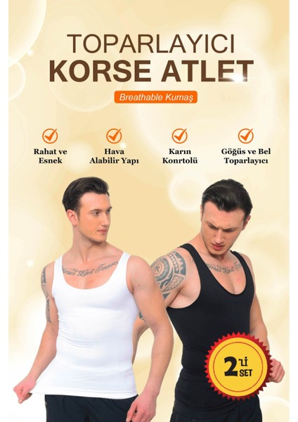 Vücut Şekillendirici Toparlayıcı Sıkılaştırıcı 2'li Siyah & Beyaz Premium Spor Korse Atlet Seti
