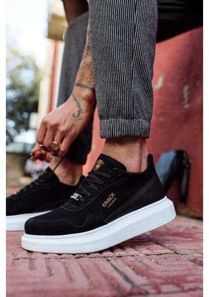 Yüksek Taban Günlük Süet Ayakkabı 040 Siyah (Beyaz Taban)