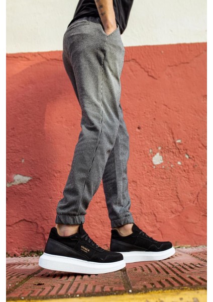 Yüksek Taban Günlük Süet Ayakkabı 040 Siyah (Beyaz Taban) modelleri