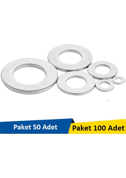 M4 Inox Düz Pul Paket 100 Adet