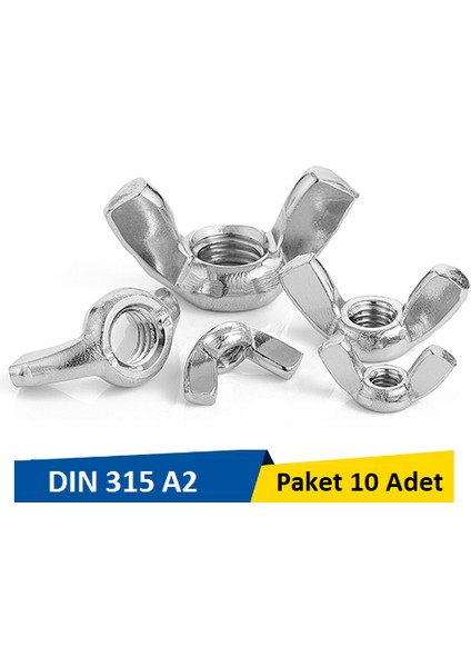M8 Inox Paslanmaz Kelebek Somun Paket 10 Adet