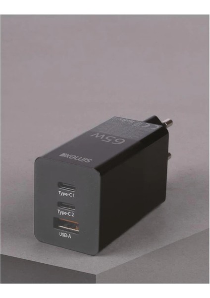 Universal Sps-06 Boost 2 Adet Type-C 1 Adet USB Qc 3.0 65W Şarj Başlık Siyah