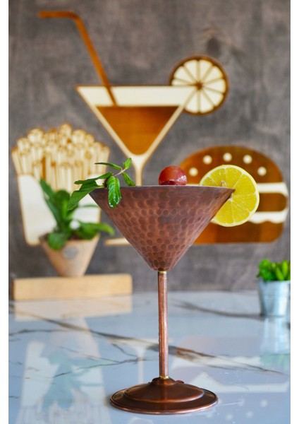 Bakır Kadeh Martini Model Çekiç Dövme Oksit Bakır Renk