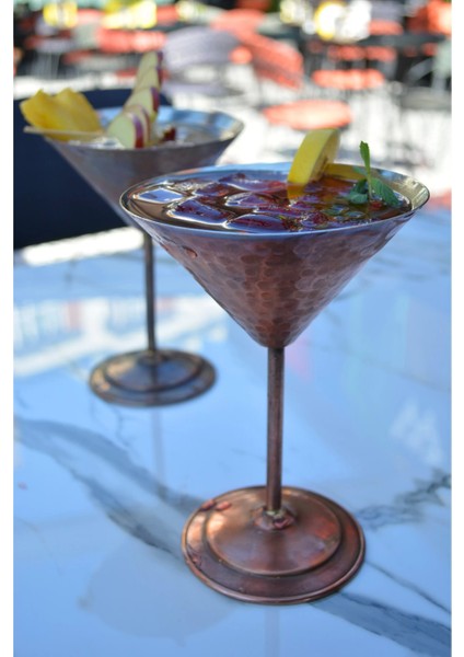 Bakır Kadeh Martini Model Çekiç Dövme Oksit Bakır Renk