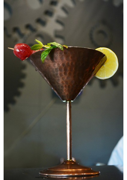 Bakır Kadeh Martini Model Çekiç Dövme Oksit Bakır Renk
