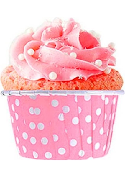 Parti Adresi Muffin Kek Kapsülü Pembe Puantiyeli Kağıt Cupcake Kalıbı 25'li