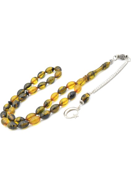 Kaplama Kamçılı Beyzi Kesim Sarı Siyah Sıkma Kehribar Tesbih fiyatları