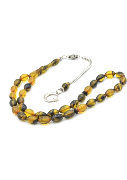 Kaplama Kamçılı Beyzi Kesim Sarı Siyah Sıkma Kehribar Tesbih modelleri