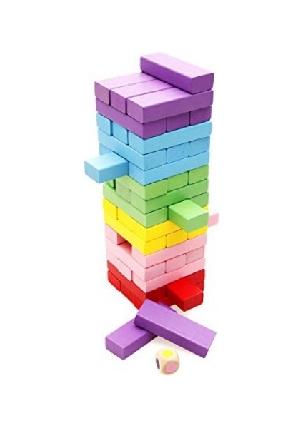 SNR Renkli Denge(Jenga) Oyunu,Ahşap Orta Boy