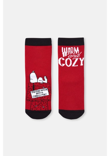 Kırmızı Çocuk Snoopy Havlu Çorap Cozy
