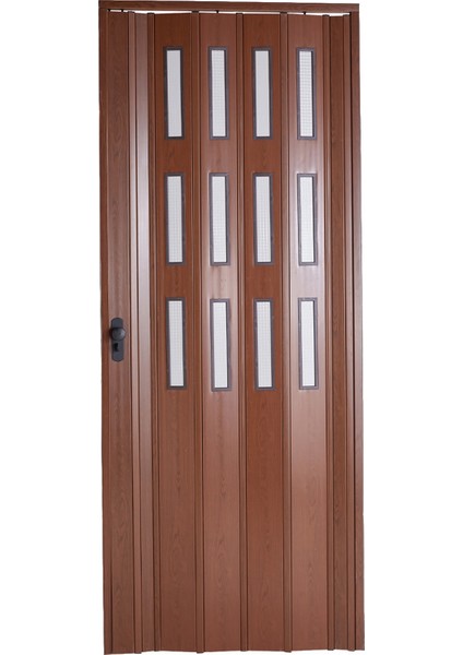 Akordiyon Kapı 117x194 Ceviz Camlı 12 mm Katlanır Akordeon PVC