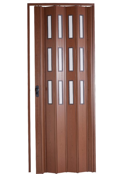 Akordiyon Kapı 117x194 Ceviz Camlı 12 mm Katlanır Akordeon PVC