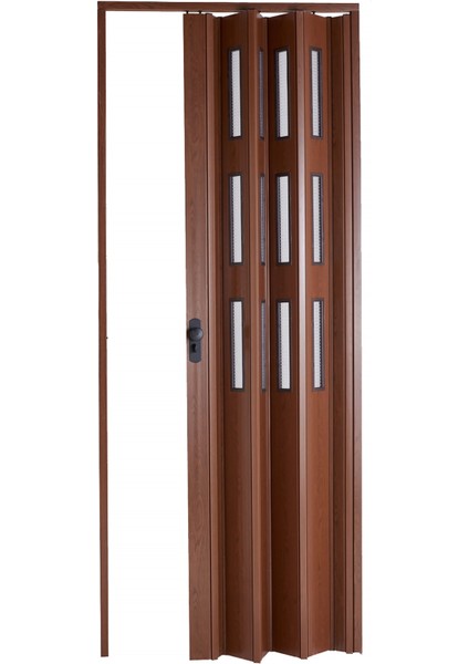 Akordiyon Kapı 117x194 Ceviz Camlı 12 mm Katlanır Akordeon PVC