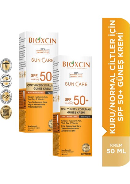Güneş Kremi Kuru & Normal Ciltler Için SPF50 50 ml 2 Adet