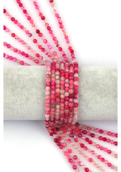 Pembe Akik Doğal Taş Dizi 4 mm Fasetli Küre Kesim